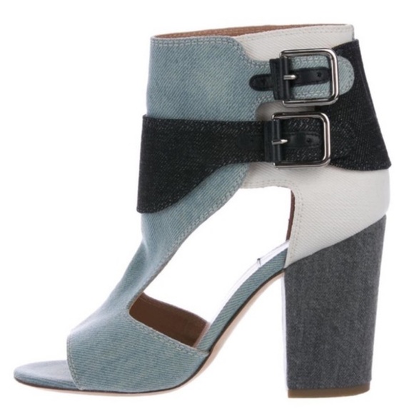 Multi Contrasting Jean Cutout Sandal By Laurence Dacade Size 39.5  4" Heel - Picture 1 of 16